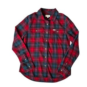 Brixton unisex button up flannel shirt in red, black and blue size small